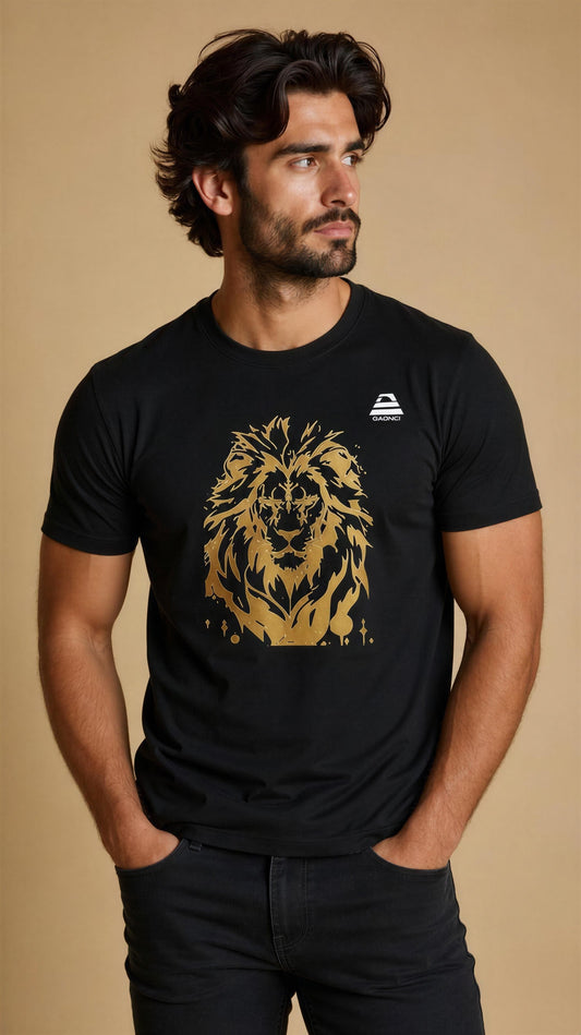 Polera Hombre León Dorado Premium – Algodón de Alta Calidad, DAONCI